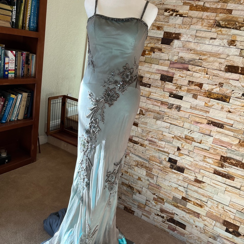 Sage and turquoise silk beaded SCALA DRESS size medium